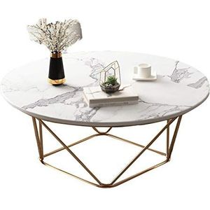 Prachtige CS-Qing-Desk Home Center salontafel, houten paneel metalen frame creatieve ronde bijzettafel binnen appartement woonkamer kantoor receptie (afmetingen: 50 * 50 * 45CM, kleur: A)