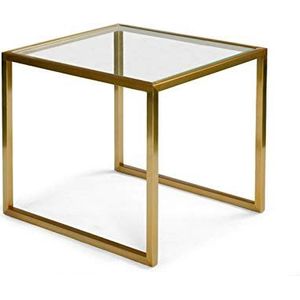 Prachtige CS-Qing-Desk glazen bijzettafel, Scandinavische salontafel thuis woonkamer slaapkamer metalen frame nachtkastje gouden vierkante bijzettafel (afmetingen: 45 * 50 * 45CM, kleur: goud)