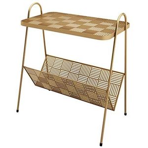 Prachtige CS-Qing-Desk 2-laags smeedijzeren salontafel, rechthoekige tijdschriftentafel, kantoor, ontvangstruimte, woonkamer, bank, bijzettafel (afmetingen: 55 * 33,5 * 58 cm, kleur: goud)