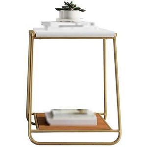 Exquise CS-Qing-Desk marmeren banktafel, dubbellaags metalen salontafel woonkamer kantoor hoektafel café balkon casual tijdschriftentafel (afmetingen: 50 * 50 * 60CM, kleur: A)