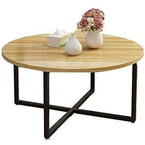 Exquise CS-Qing-Desk massief houten ronde salontafel, enkellaags metalen beugel banktafel thuis appartement woonkamer onderhandelingstafel (afmetingen: 60 * 60 * 40CM, kleur: D)