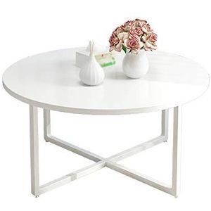 Prachtige CS-Qing-Desk massief houten ronde salontafel, enkellaags metalen beugel banktafel thuis appartement woonkamer onderhandelingstafel (afmetingen: 60 * 60 * 40CM, kleur: B)