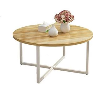 Prachtige CS-Qing-Desk massief houten ronde salontafel, enkellaags metalen beugel banktafel thuis appartement woonkamer onderhandelingstafel (afmetingen: 80 * 80 * 45CM, kleur: E)
