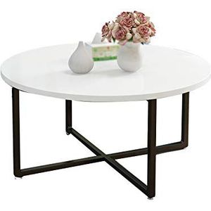 Prachtige CS-Qing-Desk massief houten ronde salontafel, enkellaags metalen beugel banktafel thuis appartement woonkamer onderhandelingstafel (afmetingen: 80 * 80 * 45CM, kleur: A)