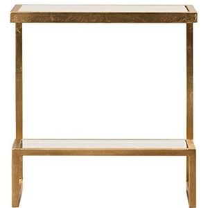 Prachtige CS-Qing-Desk 2-laags banktafel, glazen afwerking gouden smeedijzeren salontafel balkon slaapkamer nachtkastje woonkamer casual tijdschriftentafel (afmetingen: 50 * 35 * 55CM, kleur: goud)