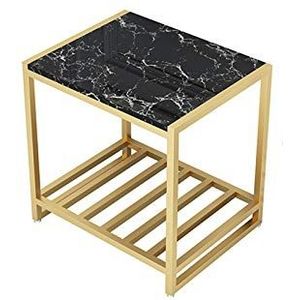 Prachtige CS-Qing-Desk 2-laags marmeren salontafel, met metalen opbergrek, banktafel, ontvangstruimte, slaapkamer, hotelhoektafel, tijdschriftentafel (afmetingen: 50 * 40 * 50 cm, kleur: D)
