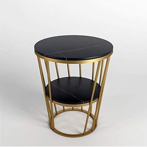 Prachtige CS-Qing-Desk marmeren ronde salontafel, metalen frame receptie woonkamer slaapkamer ontvangstruimte onderhandelingstafel (afmetingen: 50 * 50 * 60CM, kleur: H)