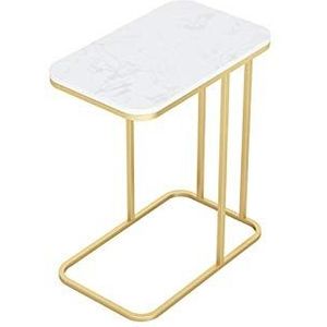 Exquise CS-Qing-Desk Enkellaagse rechthoekige salontafel, marmeren afwerking Metalen bijzettafel Kantoorappartement Woonkamer Bank Zijkant Decoratieve tafel (afmetingen: 50 * 30 * 58CM, Kleur: A)