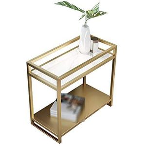 Exquise CS-Qing-Desk 2-laags rechthoekige salontafel, marmeren afwerking met metalen opbergrek bijzettafel voor woonkamer gang kantoor smalle decoratieve tafel (afmetingen: 60 * 30 * 55CM, kleur: C)