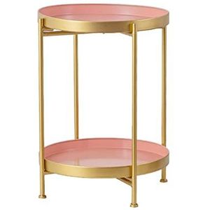 DangLeKJ Ronde bijzettafel 2 lagen banktafel metalen hoektafel koffie snackbak tafel snack accent tafel anti-roest voor buiten en binnen gebruik (kleur: goud+roze, maat: 36 x 51,5 cm)