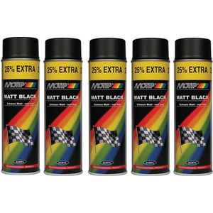Motip verf 5 stuks spuitverf Mat zwart sneldrogend 500 mL voor metaal , hout, aluminium en steen - 25 % EXTRA
