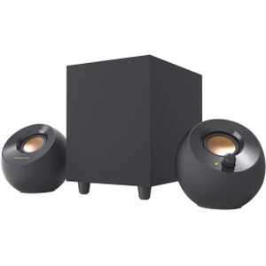 Creative Pebble Plus 2.1 USB-gevoede desktopluidsprekers met down-firing Subwoofer en Far-Field Drivers, tot 8W RMS totaalvermogen voor pc's en laptops (zwart)