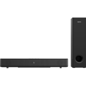 CREATIVE Stage 360 2.1 soundbar en subwoofer met Dolby Atmos voor ultrawide tv en monitoren, surround sound met HDMI ARC/2.0, Bluetooth, optische ingang en IR-afstandsbediening