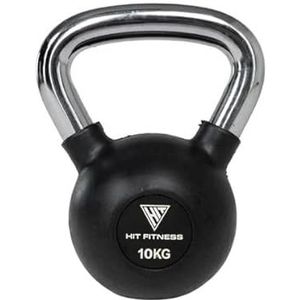 Hit Fitness Uniseks kettlebell voor volwassenen met chrome handgreep, 10 kg, zwart en chroom, 16 x 16 x 26 cm