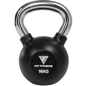 Hit Fitness Uniseks kettlebell voor volwassenen met chrome handgreep, 16 kg, zwart en chroom, 19 x 19 x 28 cm