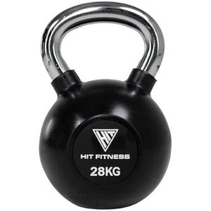 Hit Fitness Uniseks kettlebell voor volwassenen met chrome handgreep, 28 kg, zwart en chroom, 22 x 22 x 31,5 cm
