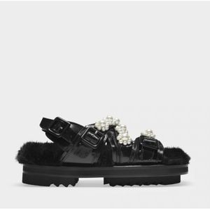 Simone Rocha, Schoenen, Dames, Zwart, 36 EU, Leer, Zwarte Parel Leren Multi-Strap Sandaal