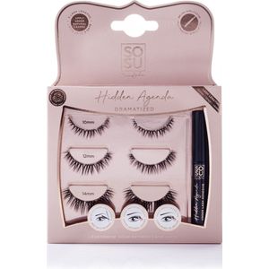 SOSU Cosmetics Hidden Agenda Dramatized Tros Neppe Wimpers zonder Bundel 10 mm, 12 mm, 14 mm (met Lijm en Applicator )