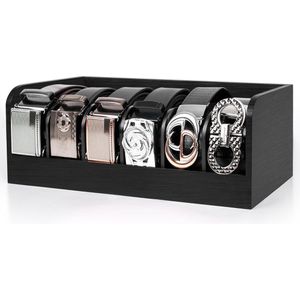 Zwarte Riem Organizer Doos - 6 Grid Donker Bamboe Houten Riem Rek voor Kast, Lade en Kledingkast - Natuurlijke Riem Display Kast voor Heren & Dames - Container voor Accessoires, Horloges