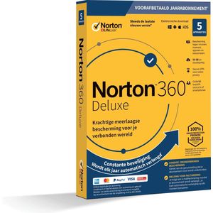 Norton 360 Deluxe - Antivirus - 12 Maanden - Voor 5 Apparaten - 50GB PC-Cloudopslag
