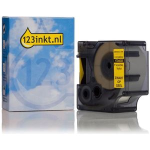 Dymo 1734525 IND Rhino tape flexibel nylon zwart op geel 24 mm (123inkt huismerk)