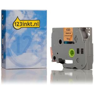 123inkt huismerk vervangt Brother TZe-B31 tape zwart op fluorescerend oranje 12 mm