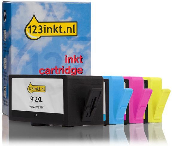 Inktpatroon 123inkt huismerk vervangt HP 912XL multipack zwart/cyaan/magenta/geel