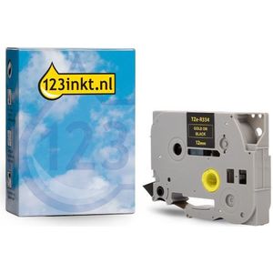 123inkt huismerk vervangt Brother TZe-R334 tape goud op zwart 12 mm