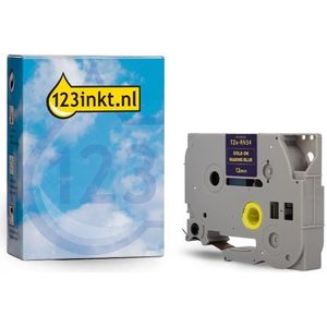 123inkt huismerk vervangt Brother TZe-RN34 tape goud op marineblauw 12 mm
