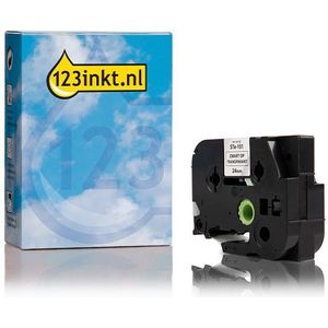 123inkt huismerk vervangt Brother STe-151 stenciltape zwart op transparant 24 mm