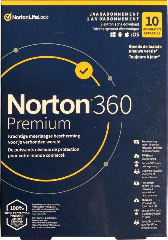 NortonLifeLock Norton 360 Premium - 10 Apparaten - 1 Jaar