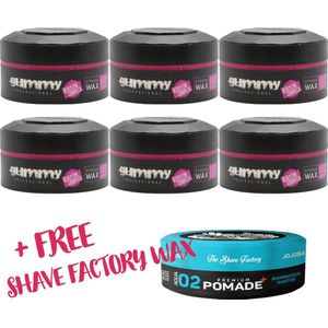 GUMMY WAX EXTRA GLOSS 6-PACK + FREE THE SHAVE FACTORY WAX | FONEX WAX | GUMMY POMADE