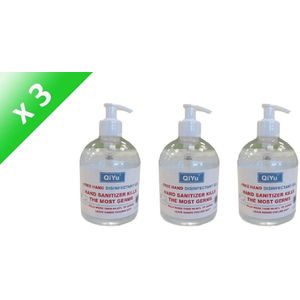 AANBOD 3 X 500ML Ontsmettingsgel / Antibacteriële Handgel 75% Alcohol QiYu met pompje