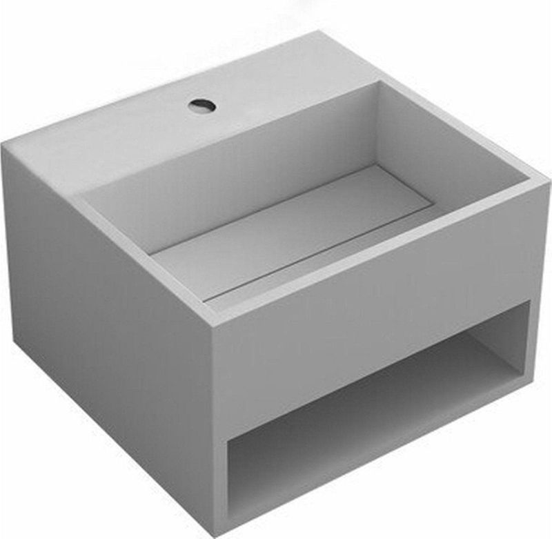 Nemo Stock Java Style kubus handwasbakje met plank 330 x 330 mm mineraalcomposiet wit mat