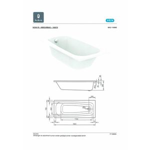 Nemo Start Noah III inbouwbad 160x70x38cm 155L met potenstel wit acryl GA41301