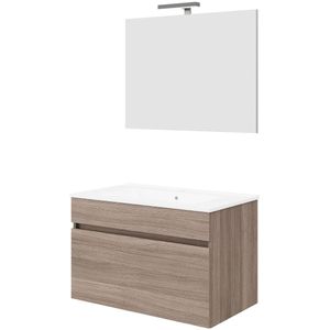 Badkamermeubelset Van Marcke RIVA Compleet Set 80CM Rook Eik Met Spiegel