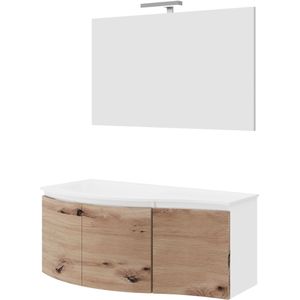 Badkamermeubelset Van Marcke Molina Compleet Set 105CM Glanzend Wit Gouden Eiken Met Spiegel