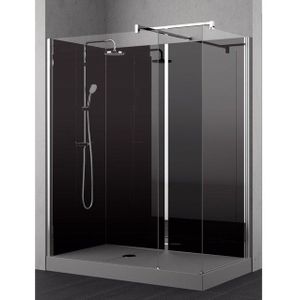 Nemo Stock Vidrio inloopdouche - 170x90x195cm - zwarte achterwand - inclusief douchebak grijs - met garnituur - zwart/chroom RNAA17090HH-H