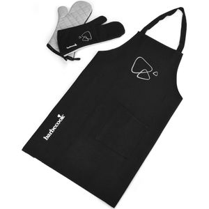 Barbecook - Set van schort en lange handschoenen - Hittebestendig - 100% Katoen - Zwart