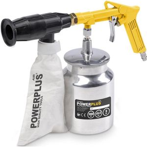 Powerplus POWAIR0014 Pneumatisch zandstraal pistool - Werkdruk: 3bar - 170l/min - Tankcapaciteit: 1000cc - Incl. 5 accessoires en 2 x 1kg alu oxide poeder
