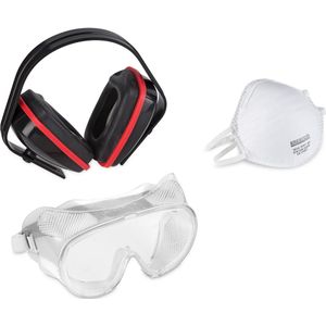 Kreator KRTS60001 Set veiligheidsbril, stofmasker en gehoorbescherming | 3-delig