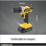 Powerplus Accu schroevendraaier POWX00501, 20 V accuboormachine, 35 Nm Max, 18 koppelstanden, met LED verlichting, incl. 3 x 1300 mAh mAh lithium batterij, lader en bitset met 12 bits