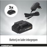 Powerplus Accu schroevendraaier POWX00501, 20 V accuboormachine, 35 Nm Max, 18 koppelstanden, met LED verlichting, incl. 3 x 1300 mAh mAh lithium batterij, lader en bitset met 12 bits