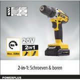 Powerplus - POWX00830 - Accu Boormachine - 20V - Incl. 2 Accu's en Gereedschapskoffer