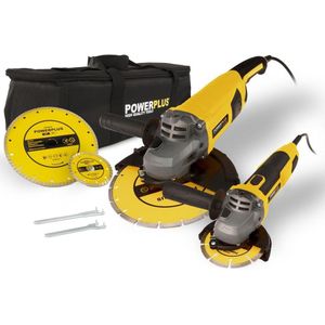 Powerplus elektrische haakse slijper set POWX06250 - 2000W slijpschijf 230mmᴓ + 750W slijpschijf 115mmᴓ, power tool set, 4 accessoires