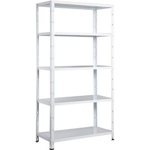 Opbergrek - 300 kg draagkracht - 170 cm hoog -  73 cm breed – 5 verstelbare legborden - Metaal - Wit