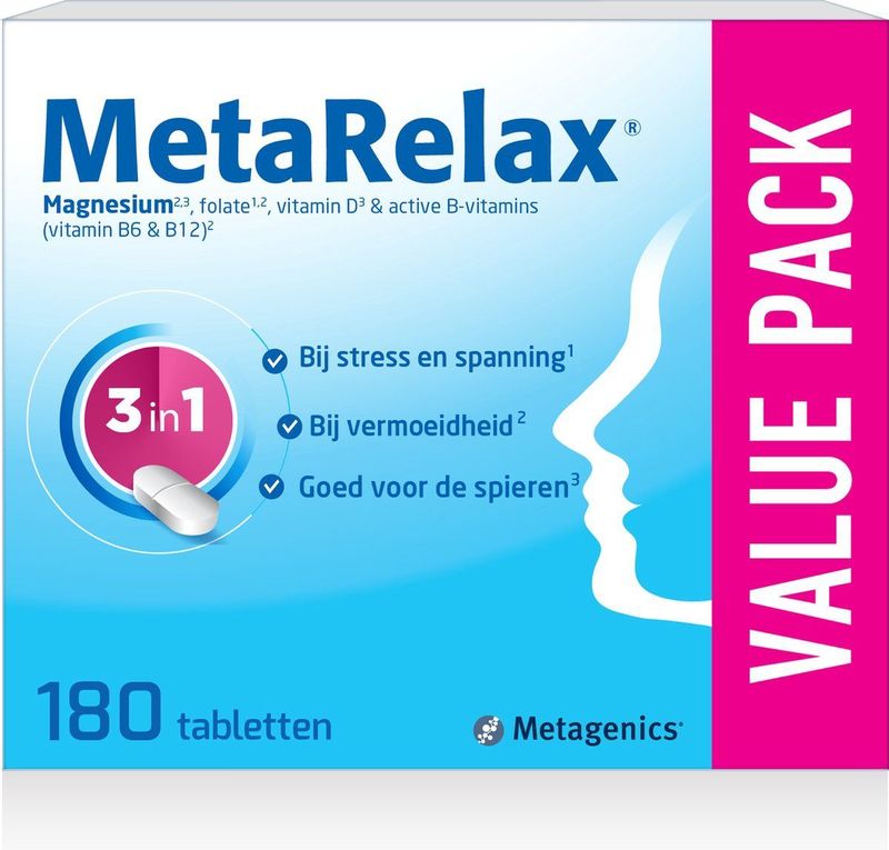 MetaRelax Magnesium Tabletten - Bij Stress & Spanning - 180 Tabletten