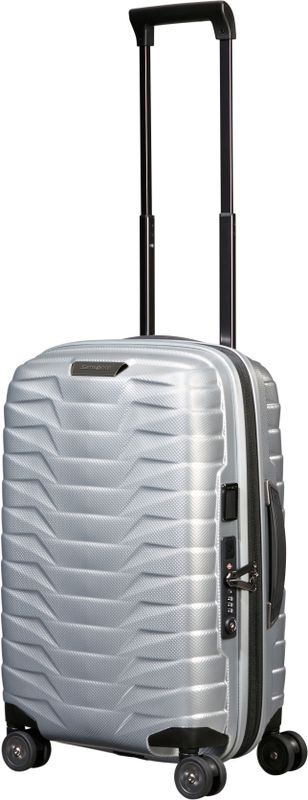 Samsonite Proxis Trolley mit 4 Rollen erweiterbar 55cm (23/26cm) + GRATIS HOTELGUTSCHEIN Silber