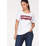 Levi's - T-shirt Perfect Tee - Wit/Rood - Katoen - Met Batwing-logo