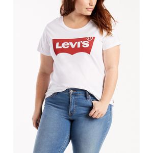 Levi's T-shirt Perfect Tee - Wit/Rood - Met Batwing-logo - Ronde Hals